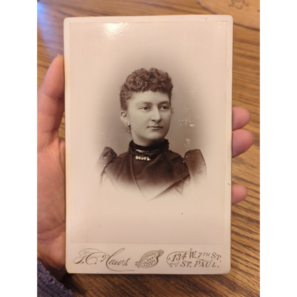 Antique Cabinet Card Photo Victorian Portrait Lady T.C. Laws St. Paul MN